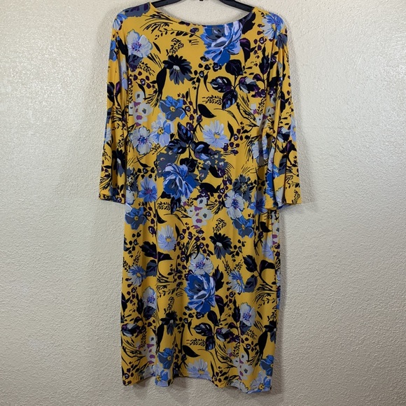 Alexandra Oak Dress Yellow Blue Black Floral XL Stretchy Pullover Polyester - Picture 9 of 11